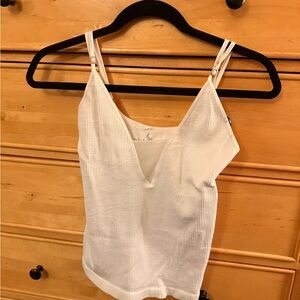 White Ribbed V-Neck Tank Top with Double Straps - Unbranded